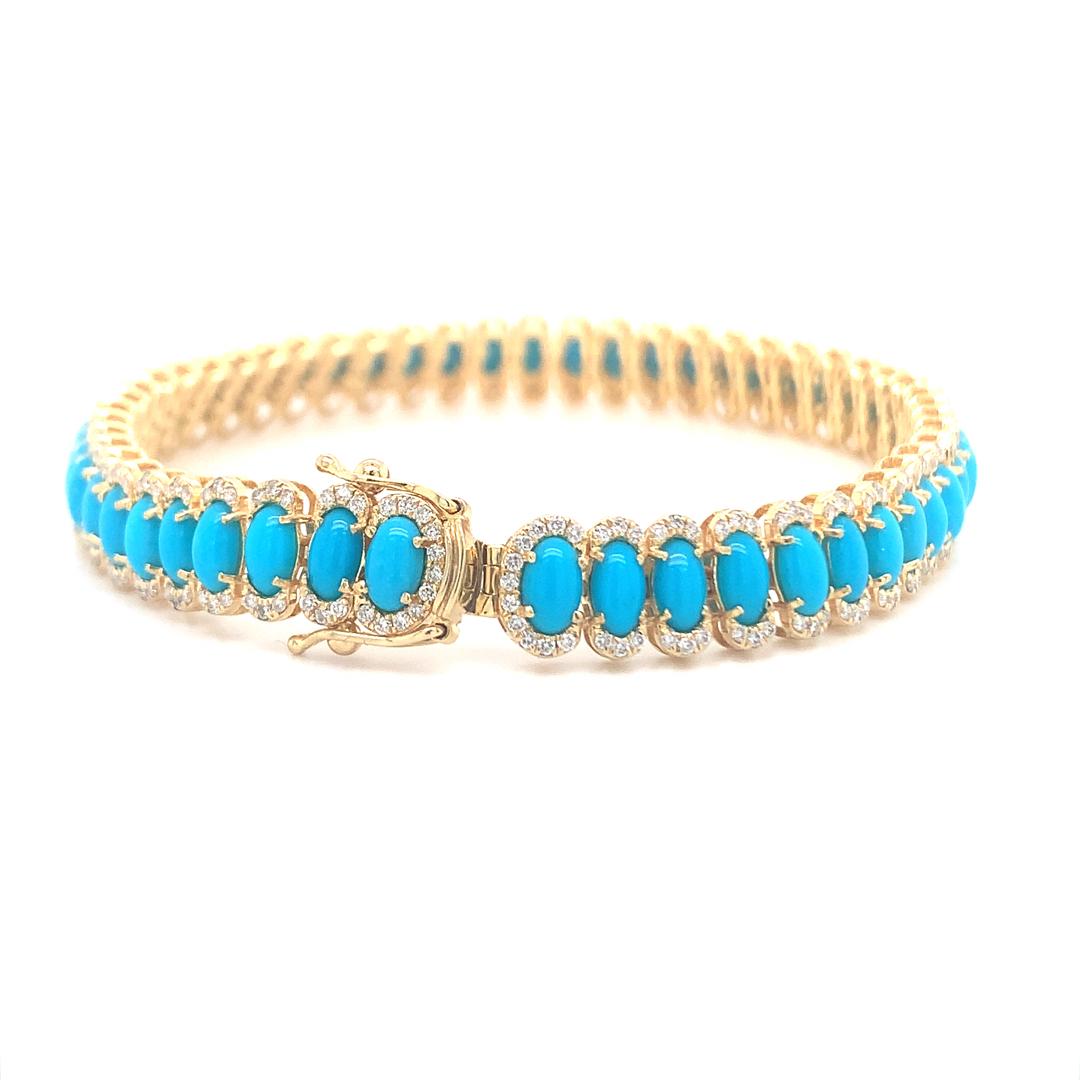 Natural 9.25 Carat Turquoise and 1.22 Carat Diamond Bracelet In New Condition In New York, NY