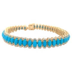Natural 9.25 Carat Turquoise and 1.22 Carat Diamond Bracelet