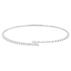 Natural 9.25 Ct Diamond Open Choker Collar Necklace 14 Karat White Gold