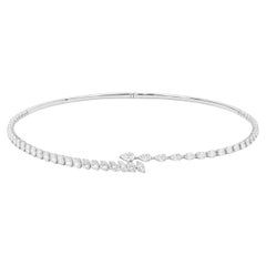 Natural 9.25 Ct Diamond Open Choker Collar Necklace 18 Karat White Gold