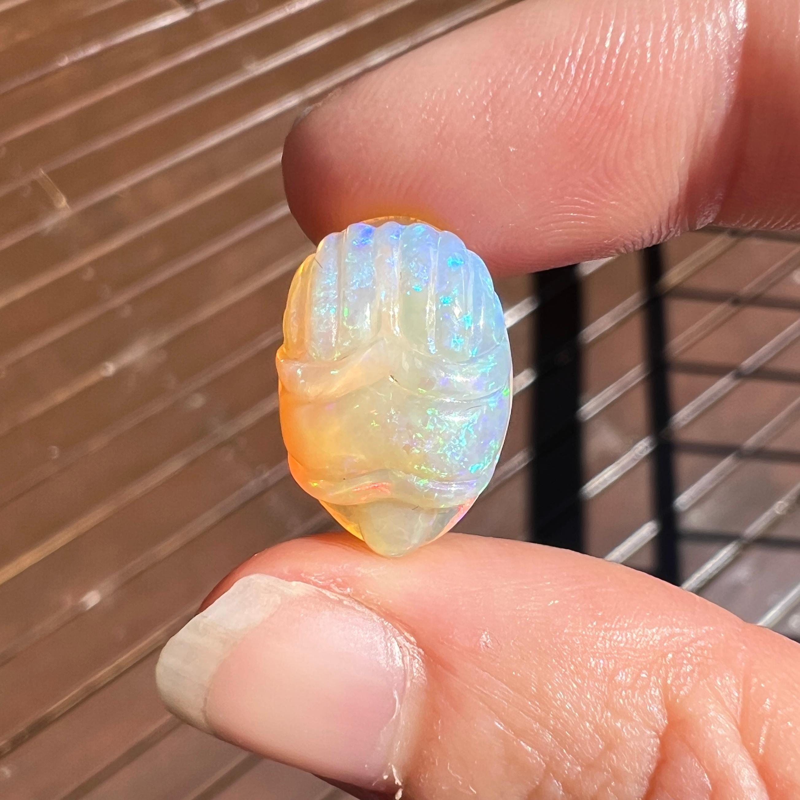 Natural 9.35 Ct Carved Crystal Australian Opal Scarab mined by Sue Cooper In New Condition For Sale In BELCONNEN, ACT