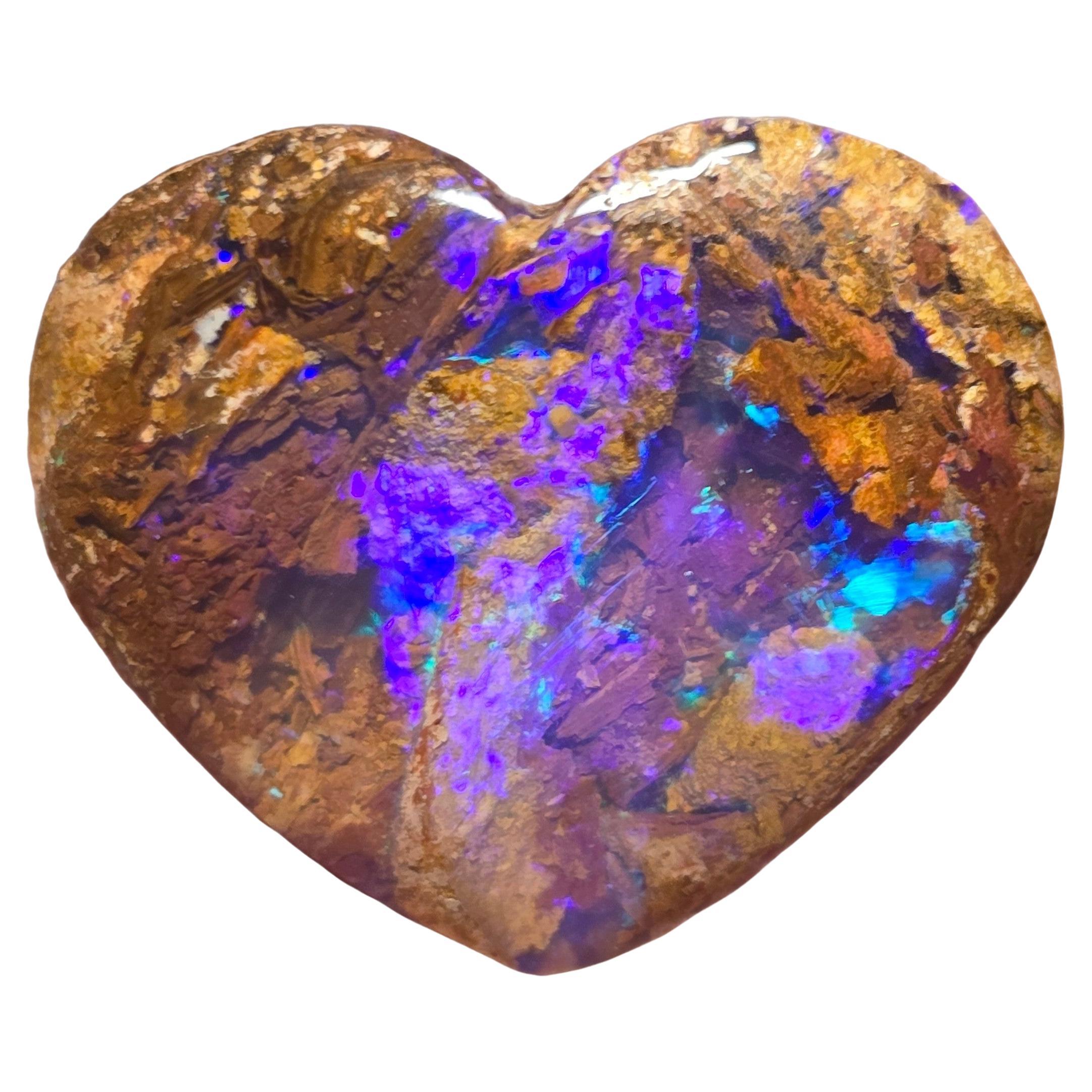 Natural 9.36 Ct Australian wood replacement opal heart mined by Sue Cooper For Sale