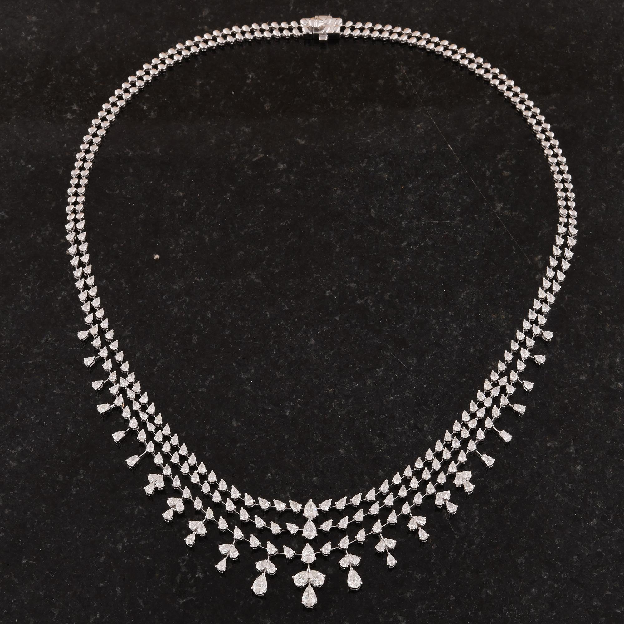 Women's Natural 9.42 Carat Pear Diamond Necklace 18 Karat White Gold Handmade Jewelry For Sale