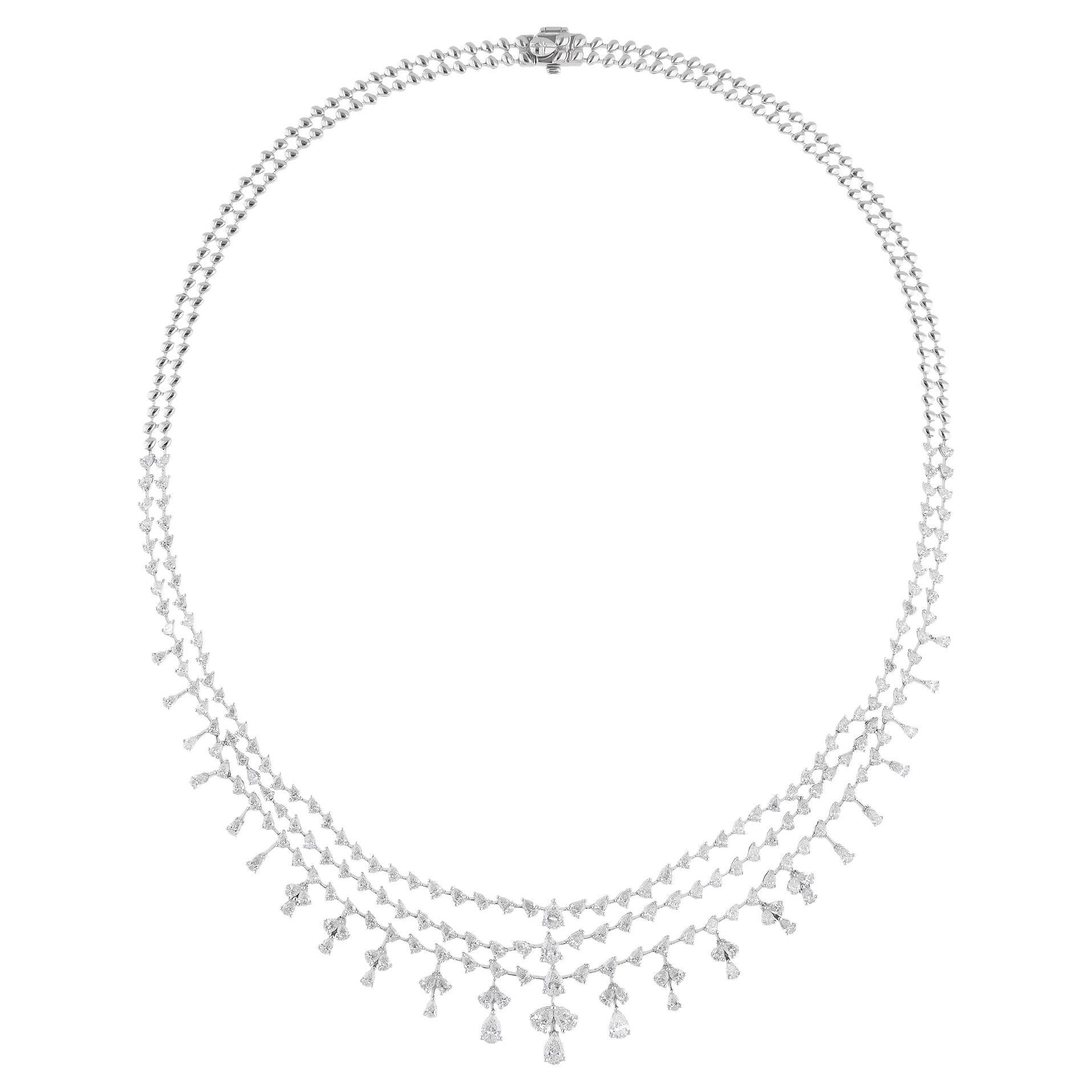 Natural 9.42 Carat Pear Diamond Necklace 18 Karat White Gold Handmade Jewelry