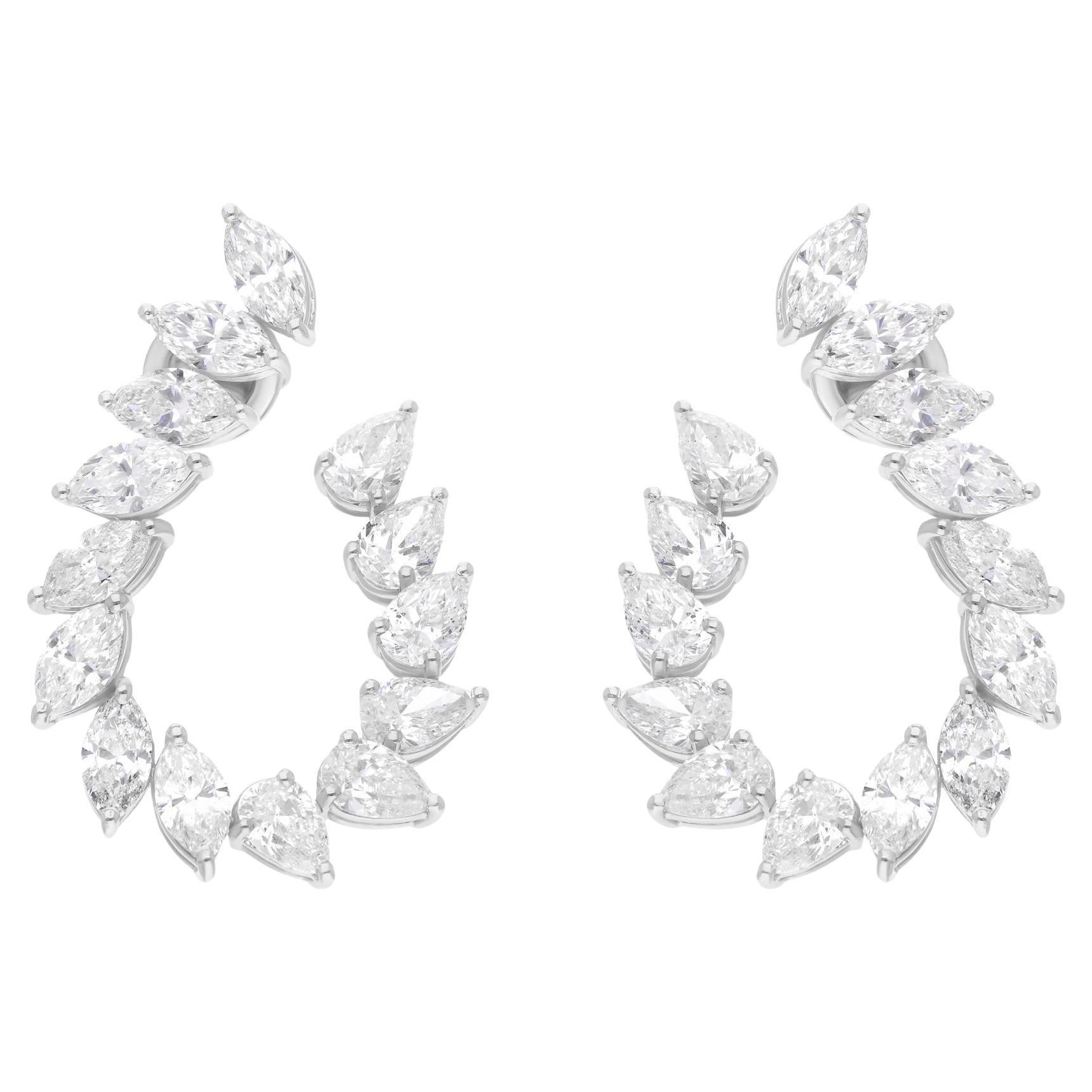 Orecchini a cerchio in oro bianco 18 carati con diamanti naturali da 9,45 carati SI/H a pera e marquise