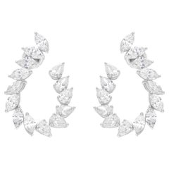 Natural 9.45 Carat SI/H Pear Marquise Diamond Hoop Earrings 18 Karat White Gold