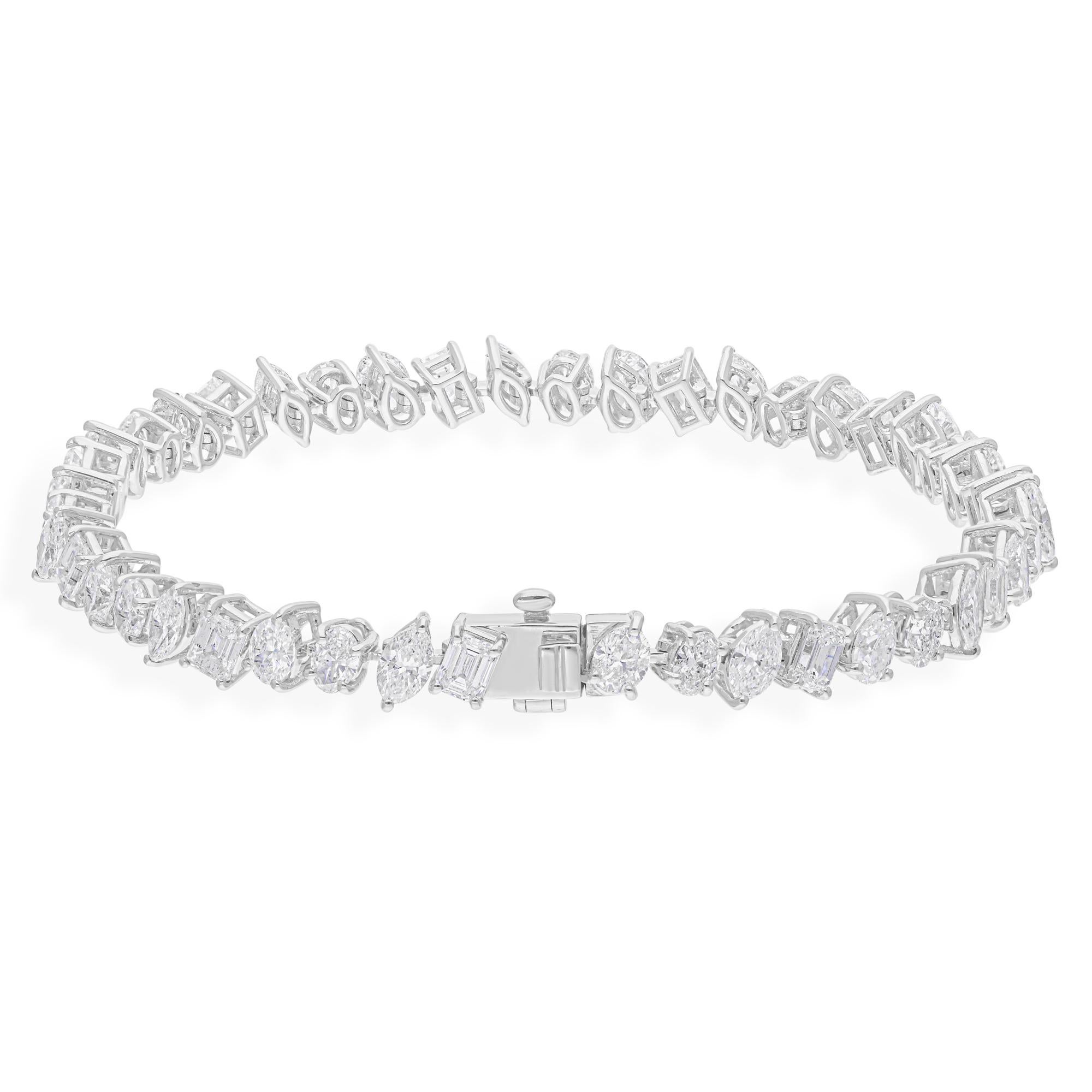Modern Natural 9.51 Carat SI/H Multi Shape Diamond Bracelet 14 Karat White Gold Jewelry For Sale