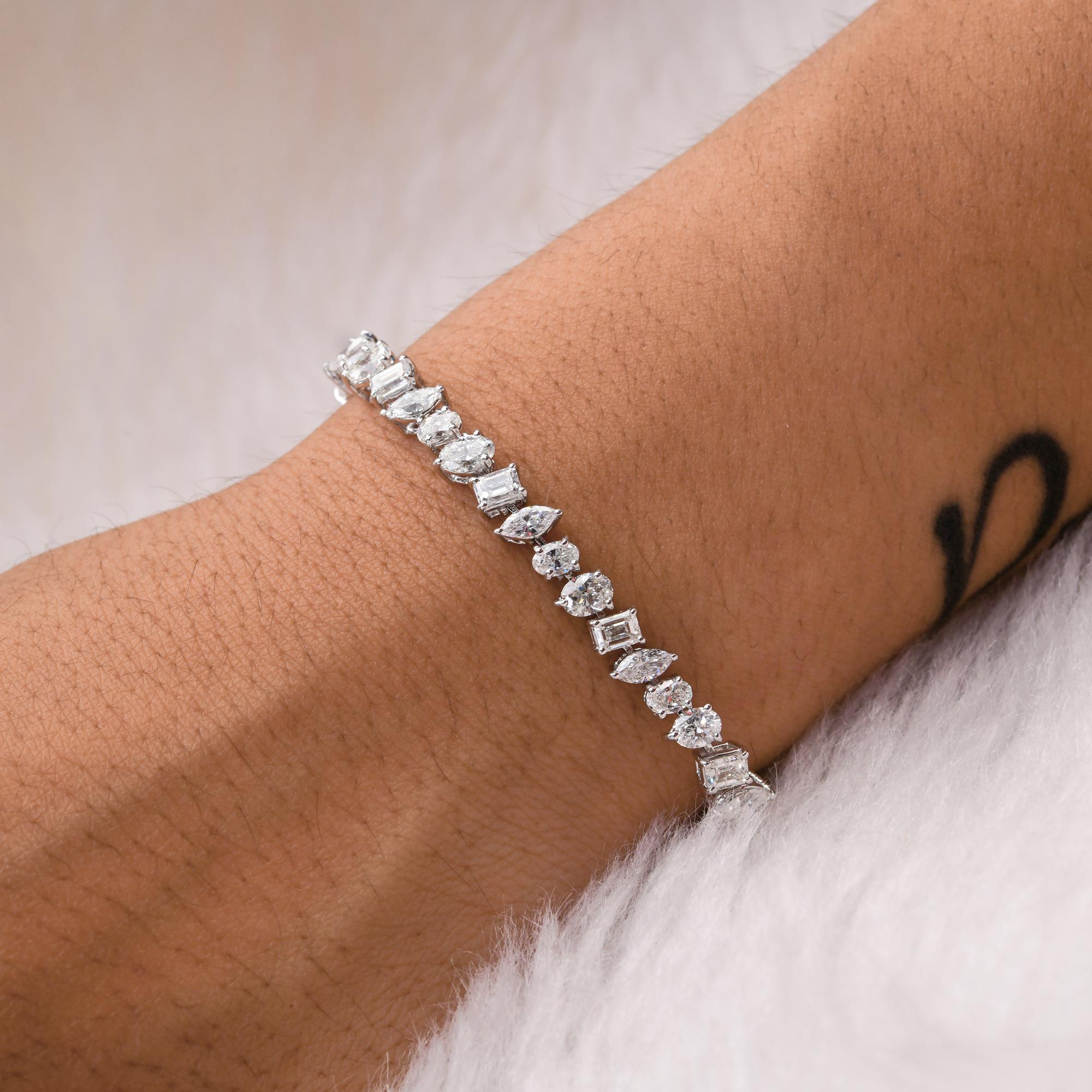 Pear Cut Natural 9.51 Carat SI/H Multi Shape Diamond Bracelet 14 Karat White Gold Jewelry For Sale