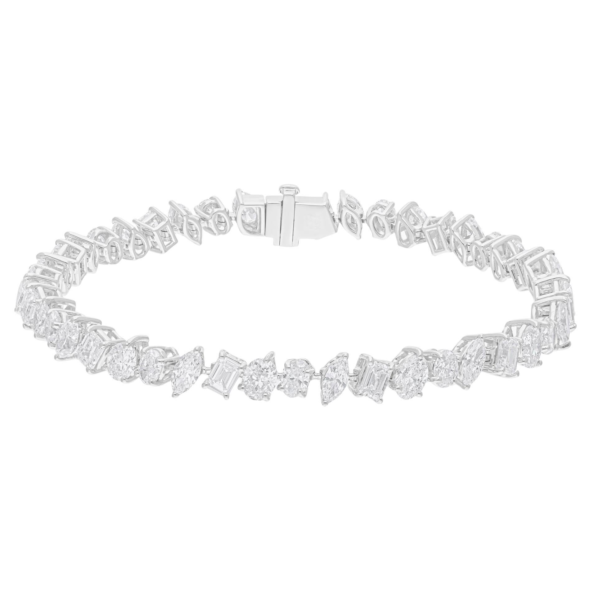 Natural 9.51 Carat SI/H Multi Shape Diamond Bracelet 14 Karat White Gold Jewelry
