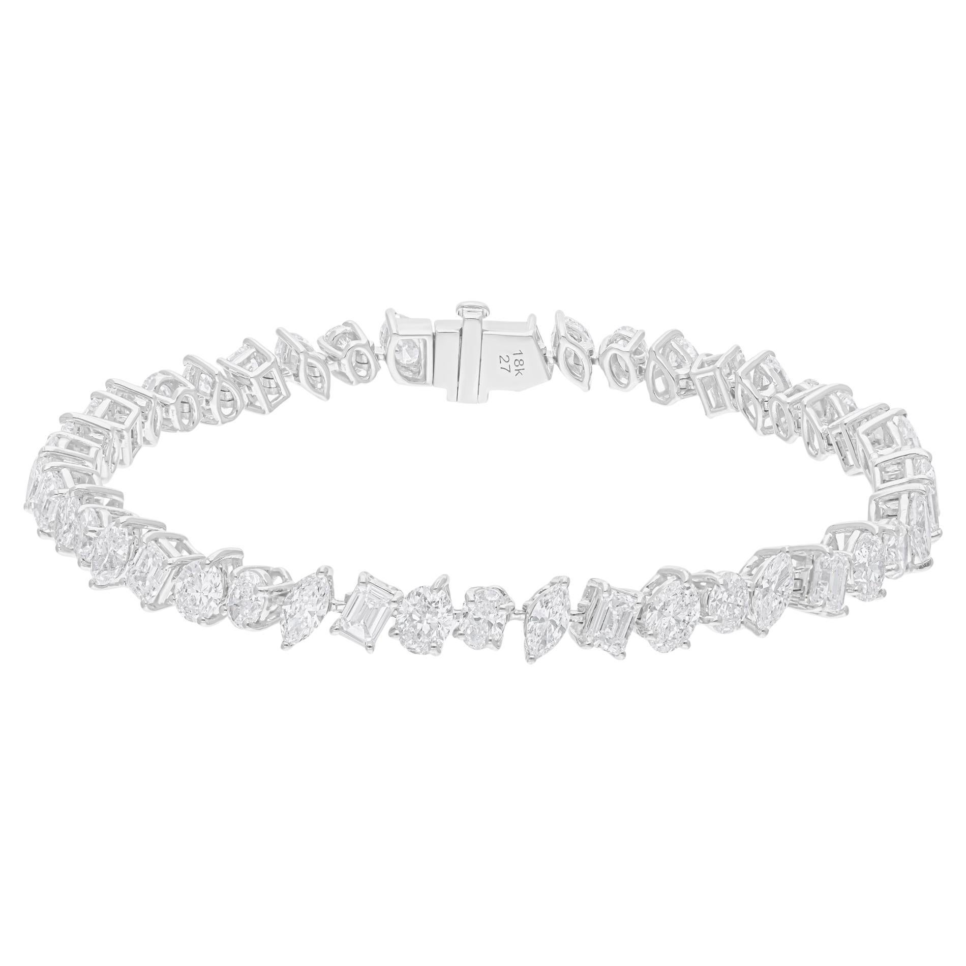 Natürliches 9,51 Karat SI/H Diamantarmband aus 18 Karat Weißgold mit mehreren Formen