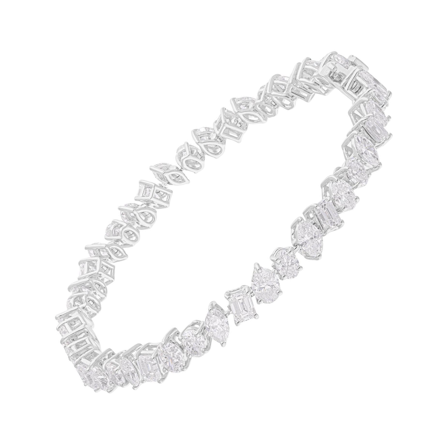 Pulsera de tenis de diamantes multiforma SI/H naturales de 9,51 quilates y 14 quilates de oro blanco