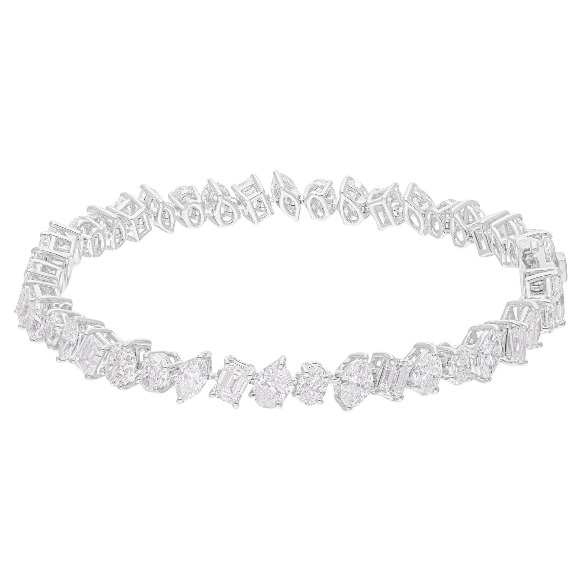 Pulsera de tenis de diamantes multiforma SI/H naturales de 9,51 quilates y oro blanco de 18 quilates Corte pera en venta