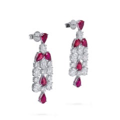 Natural 9.51 Ct. TW Vivid Red Ruby & Diamond Chandelier Earrings, 18K White Gold