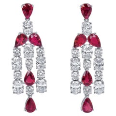 Natural 9.51 Ct. TW Vivid Red Ruby & Diamond Chandelier Earrings, 18K White Gold
