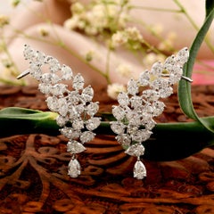 Natural 9.52Ct SI/HI Diamond Ear Climber Statement Stud Earrings 18k White Gold