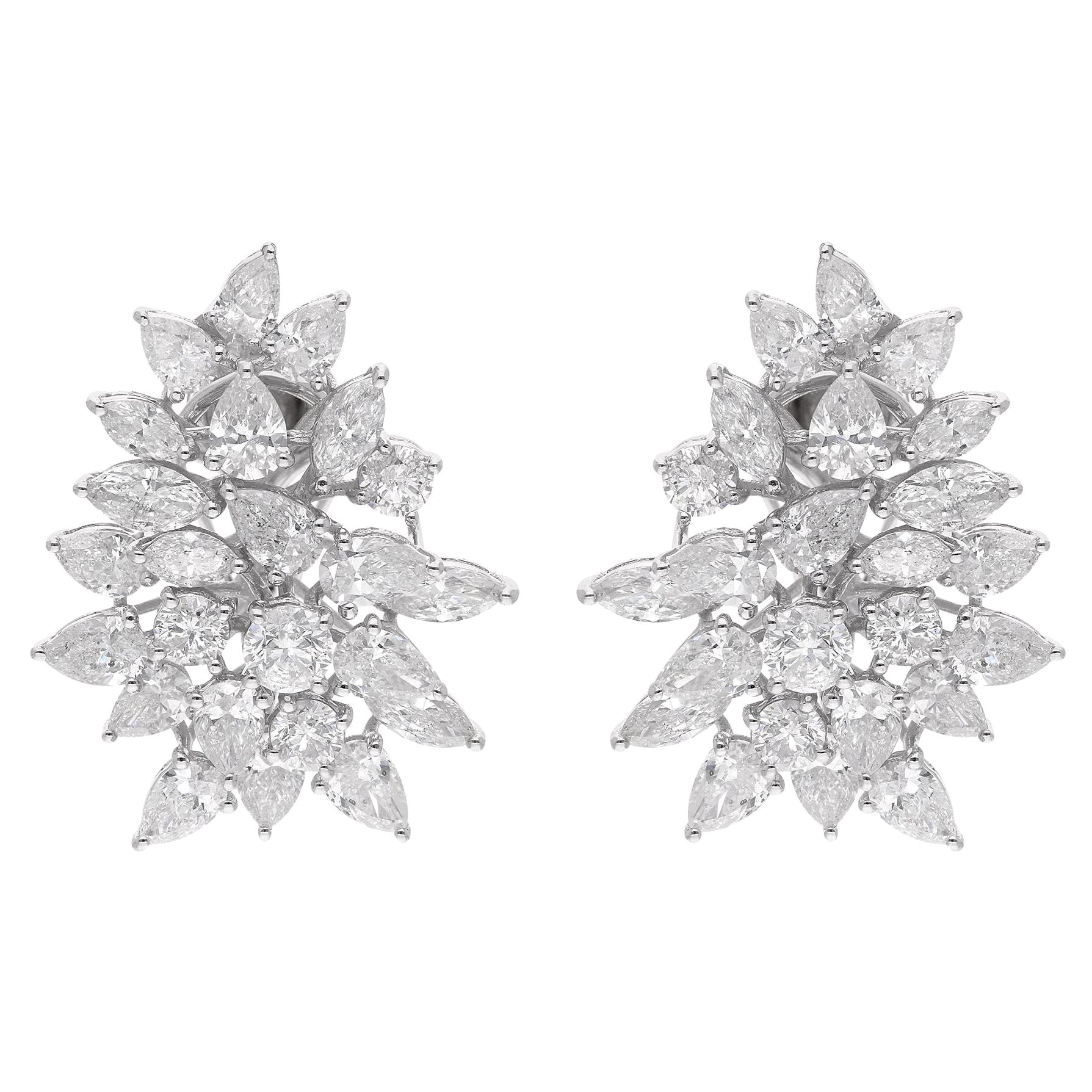 Natural 9.58 Carat Marquise & Pear Shape Diamond Earrings 14 Karat White Gold For Sale