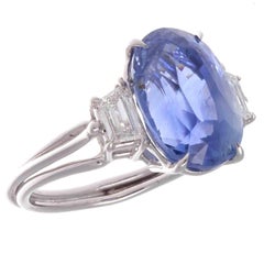 Natural 9.59 Carat Ceylon Sapphire Diamond Platinum Ring