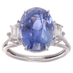 Natural 9.59 Carat Ceylon Sapphire Diamond Platinum Ring