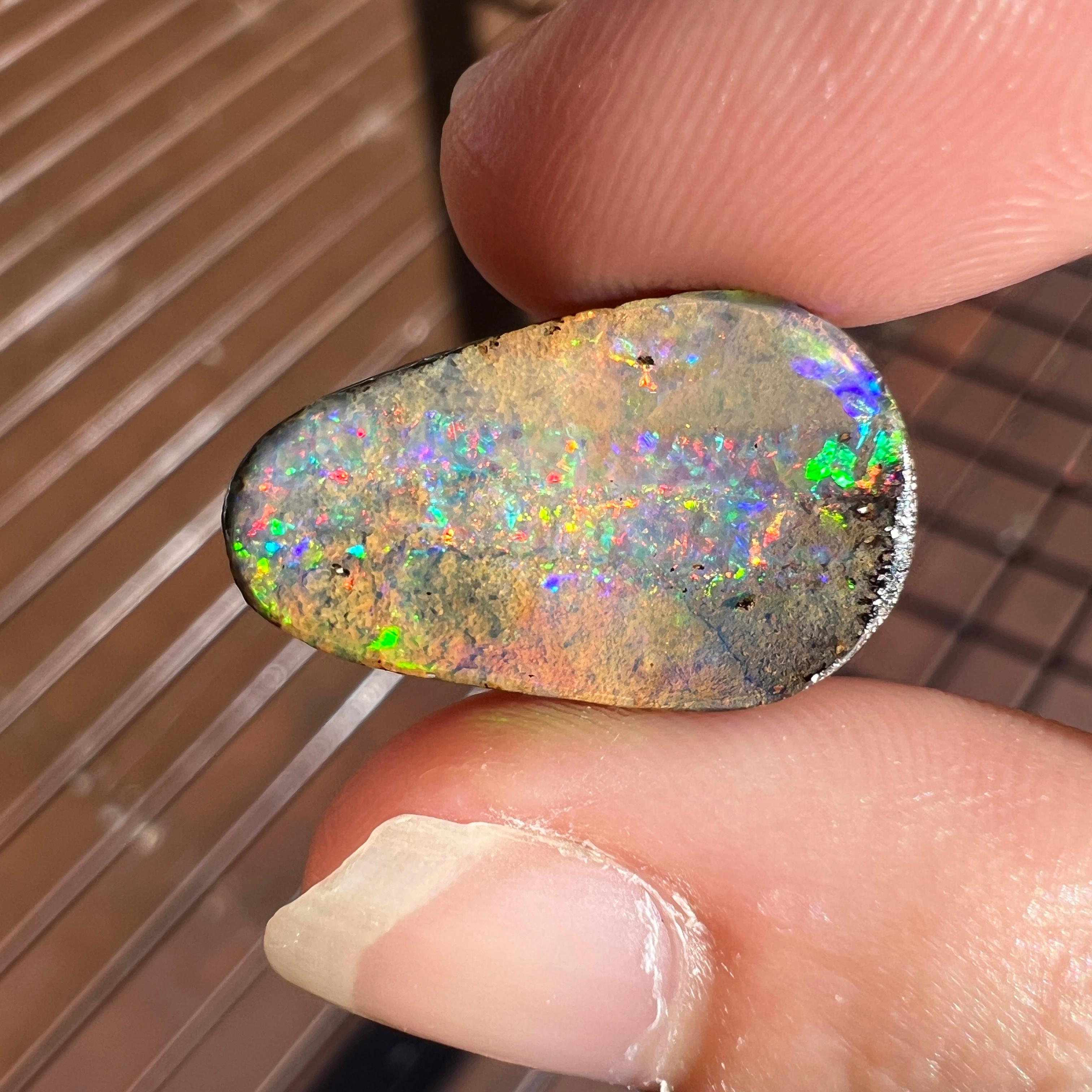 Women's Natural 9.59 Ct rainbow Australian boulder opal mined by Sue Cooper For Sale