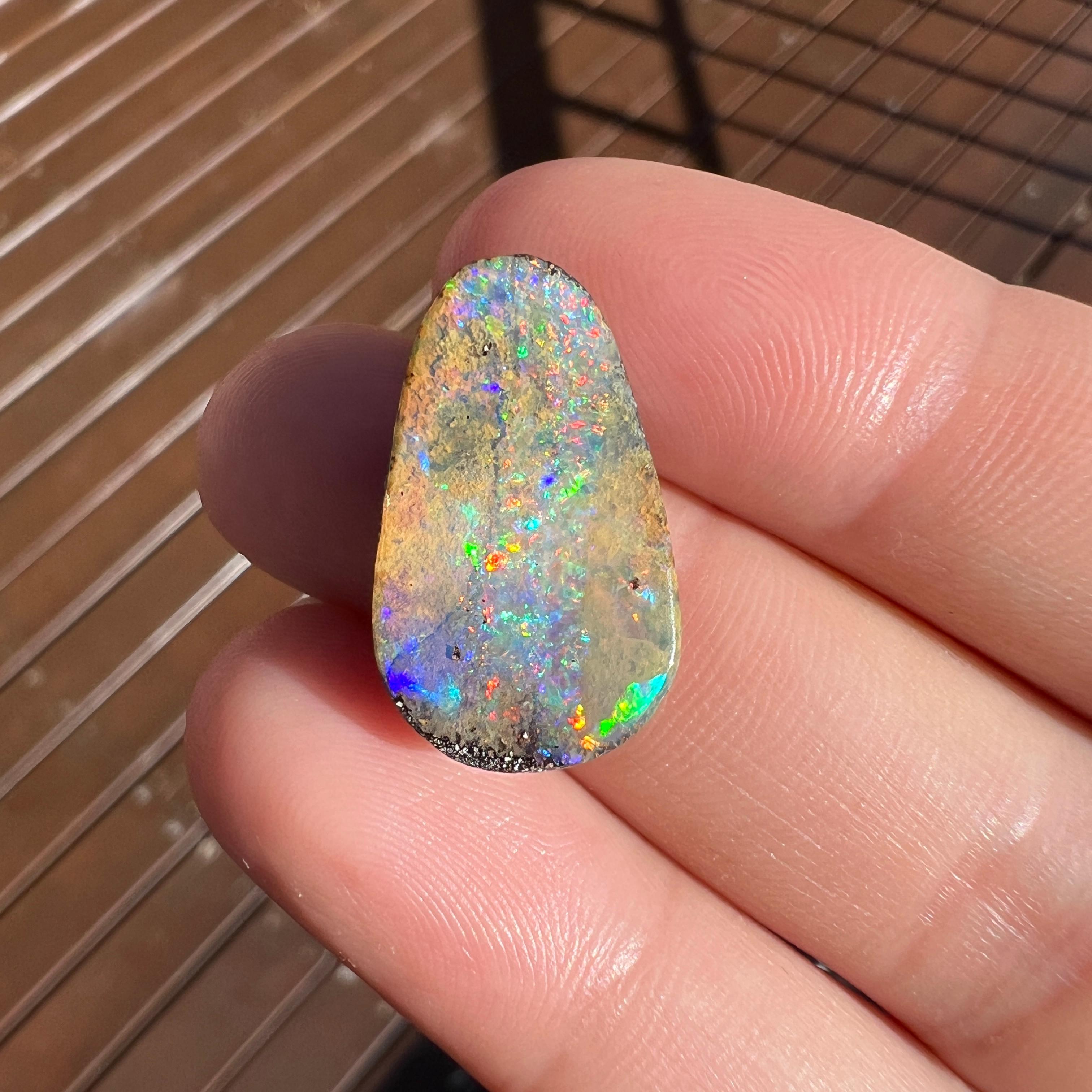 Natural 9.59 Ct rainbow Australian boulder opal mined by Sue Cooper For Sale 1