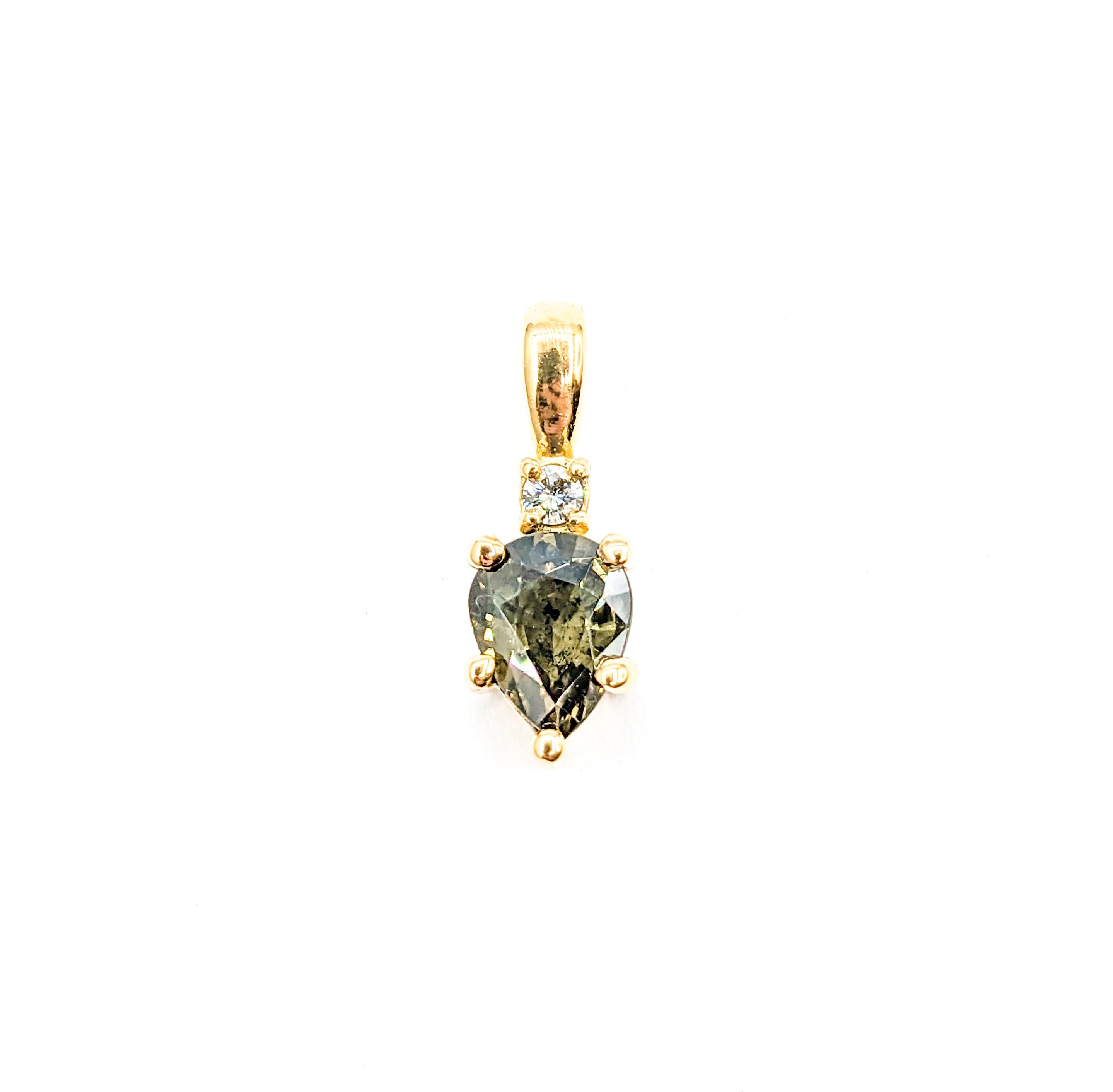 Contemporary Natural .95ct Alexandrite & Diamond Pendant Yellow Gold For Sale