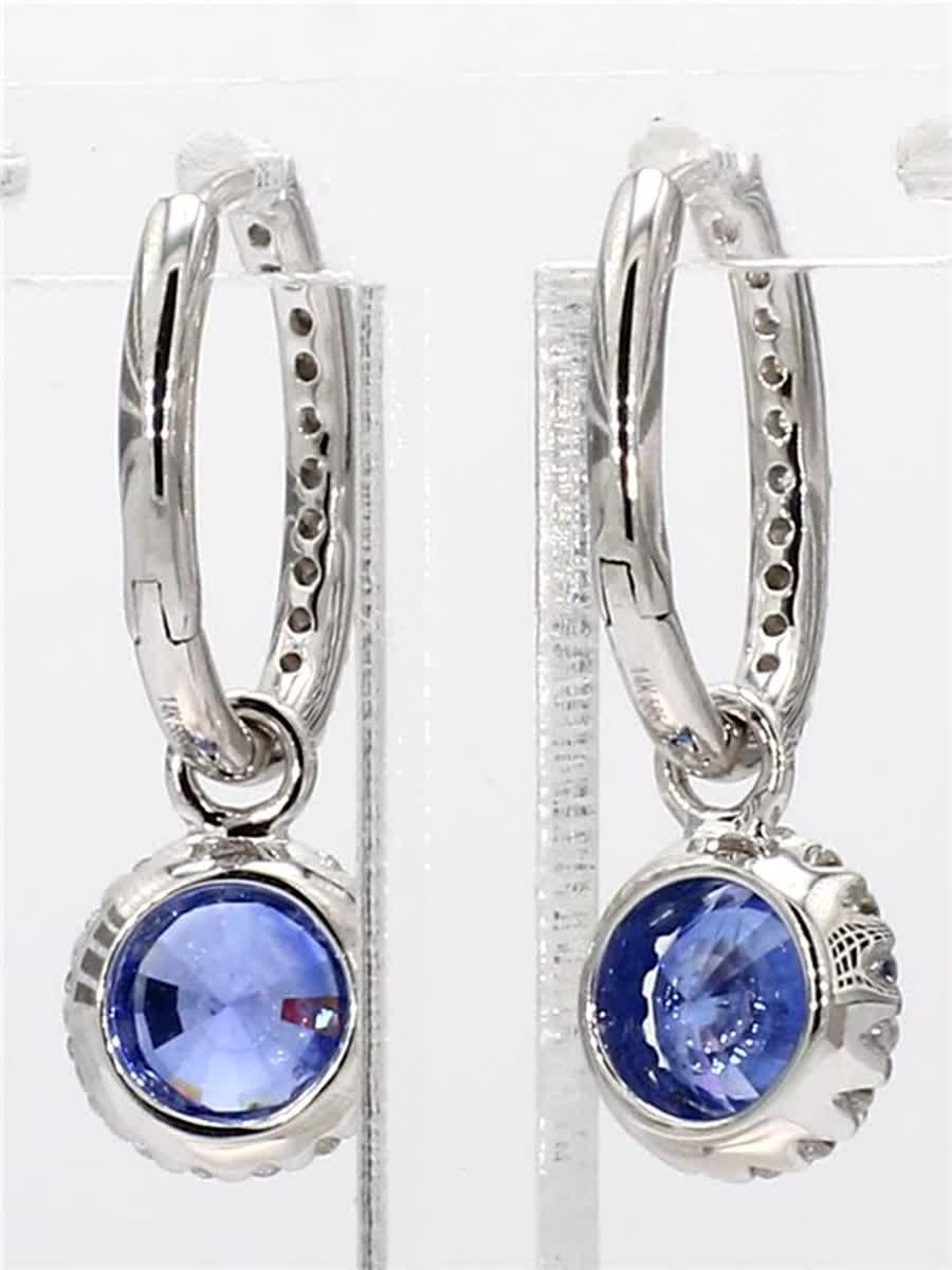 Natural Blue Round Sapphire and White Diamond 2.28 Carat TW Gold Drop Earrings In New Condition For Sale In New York, NY