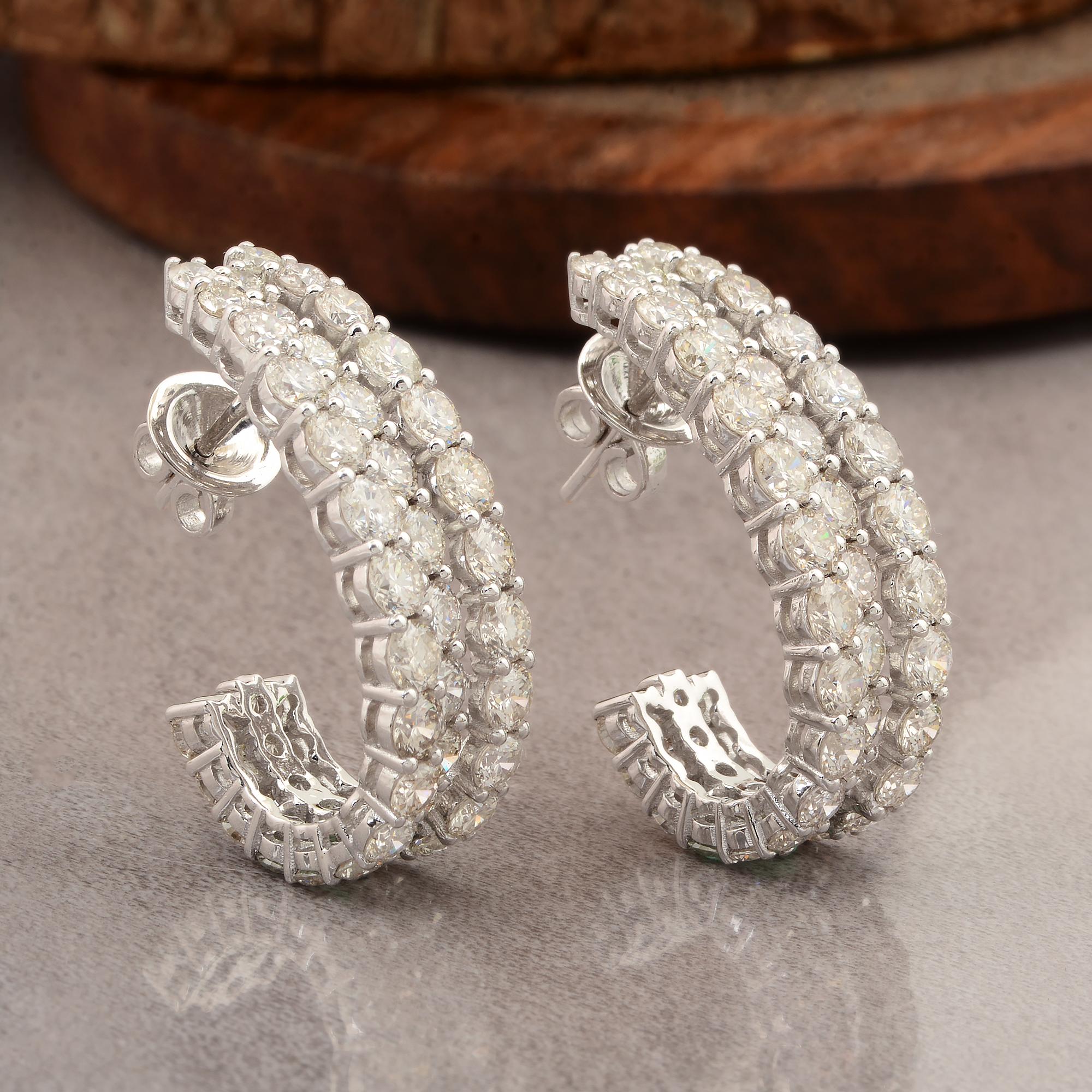 Modern Natural 9.60 Carat Round Diamond Half Hoop Earrings Solid 14k White Gold Jewelry For Sale