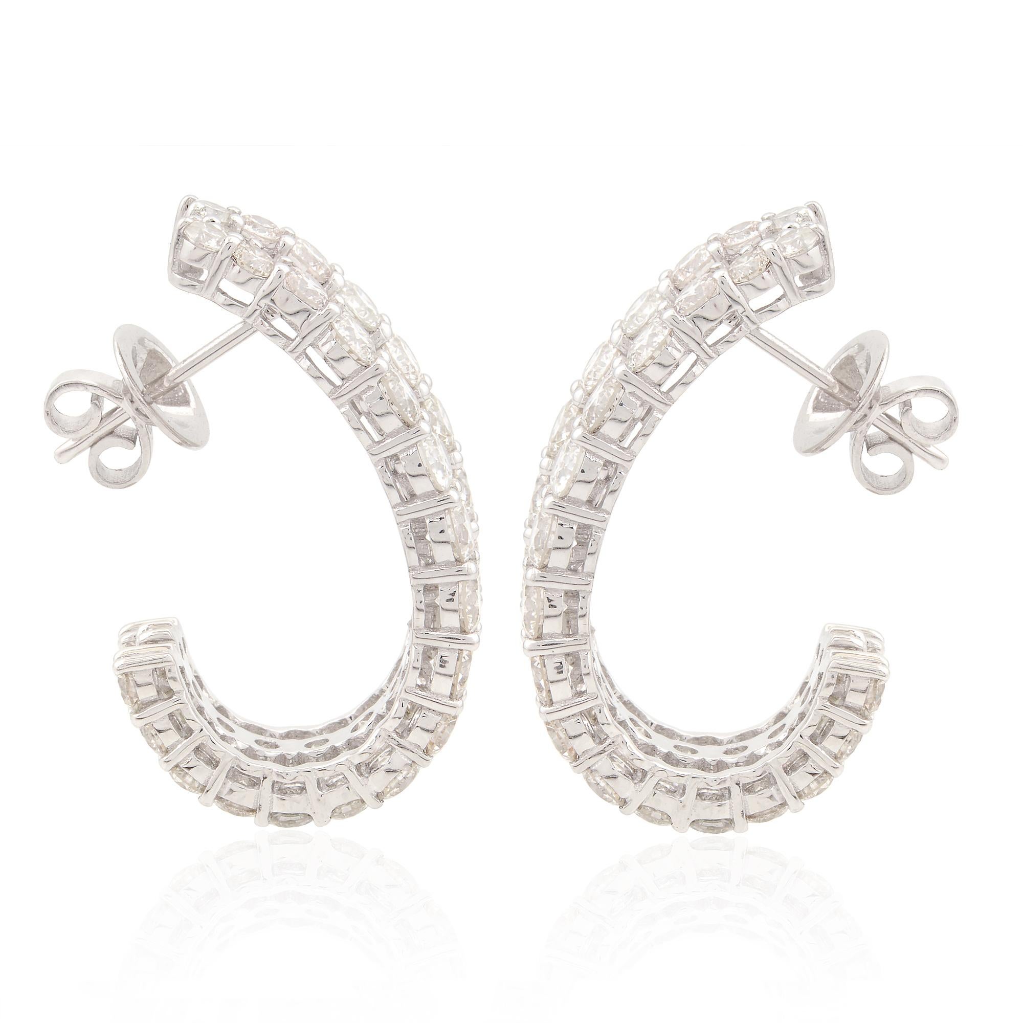 Natural 9.60 Carat Round Diamond Half Hoop Earrings Solid 14k White Gold Jewelry In New Condition For Sale In Diera, Dubai
