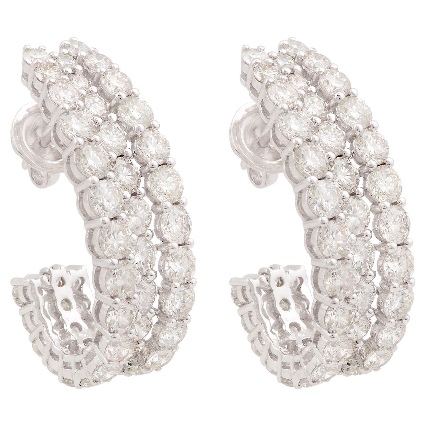 Natural 9.60 Carat Round Diamond Half Hoop Earrings Solid 18k White Gold Jewelry