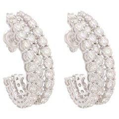 Natural 9.60 Carat Round Diamond Half Hoop Earrings Solid 18k White Gold Jewelry