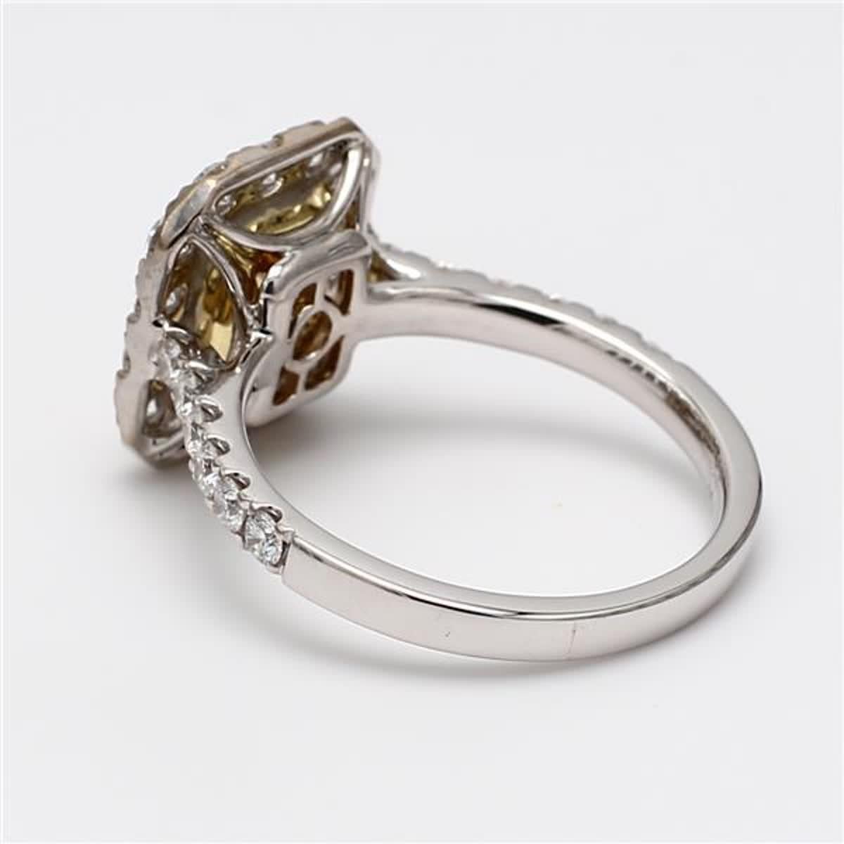 Radiant Cut Natural Yellow Radiant and White Diamond 1.52 Carat TW Gold Cocktail Ring For Sale