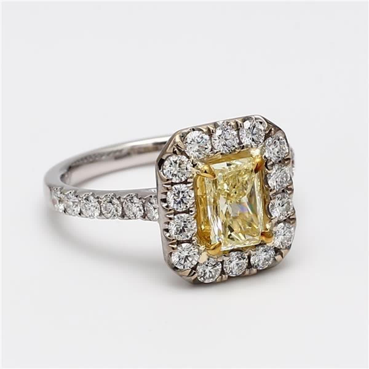 Natural Yellow Radiant and White Diamond 1.52 Carat TW Gold Cocktail Ring For Sale 1