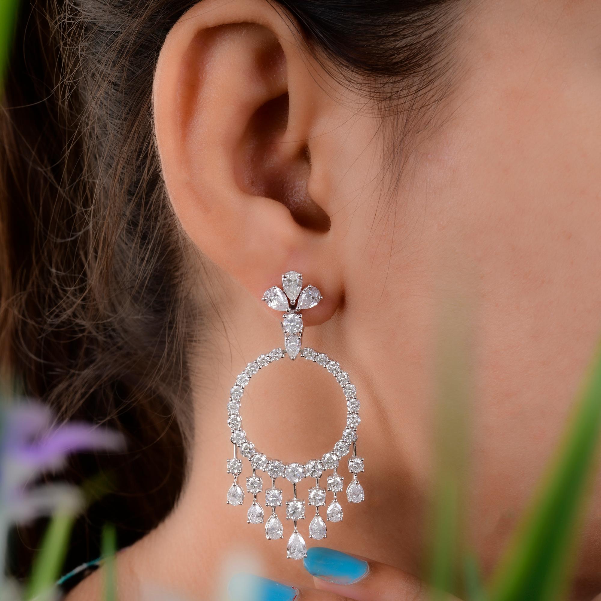 Modern Natural 9.75 Carat SI/HI Diamond Chandelier Earrings 18 Karat White Gold Jewelry For Sale