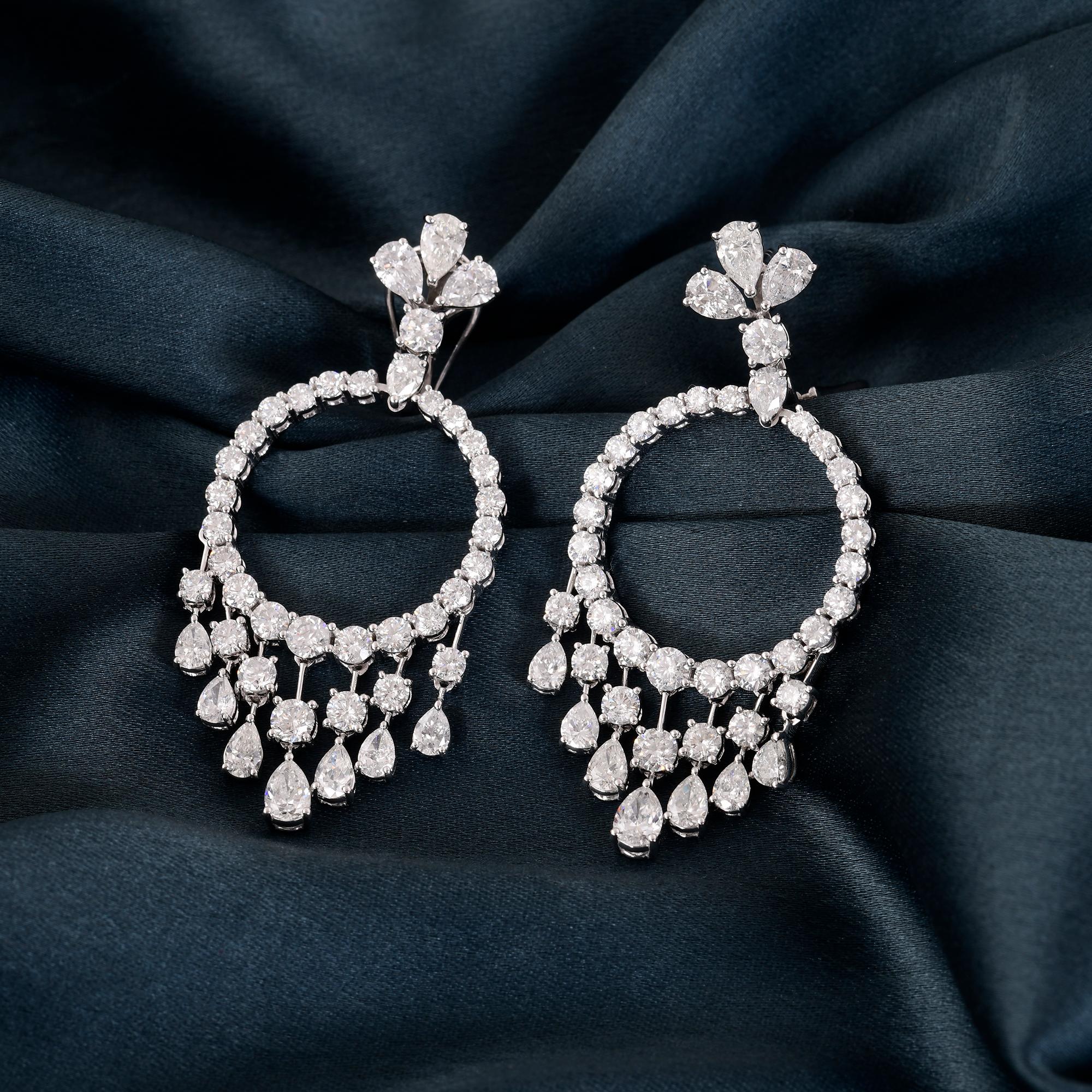 Natürliche 9,75 Karat SI/HI Diamant-Kronleuchter-Ohrringe aus 18 Karat Weißgold mit Diamanten (Rundschliff) im Angebot