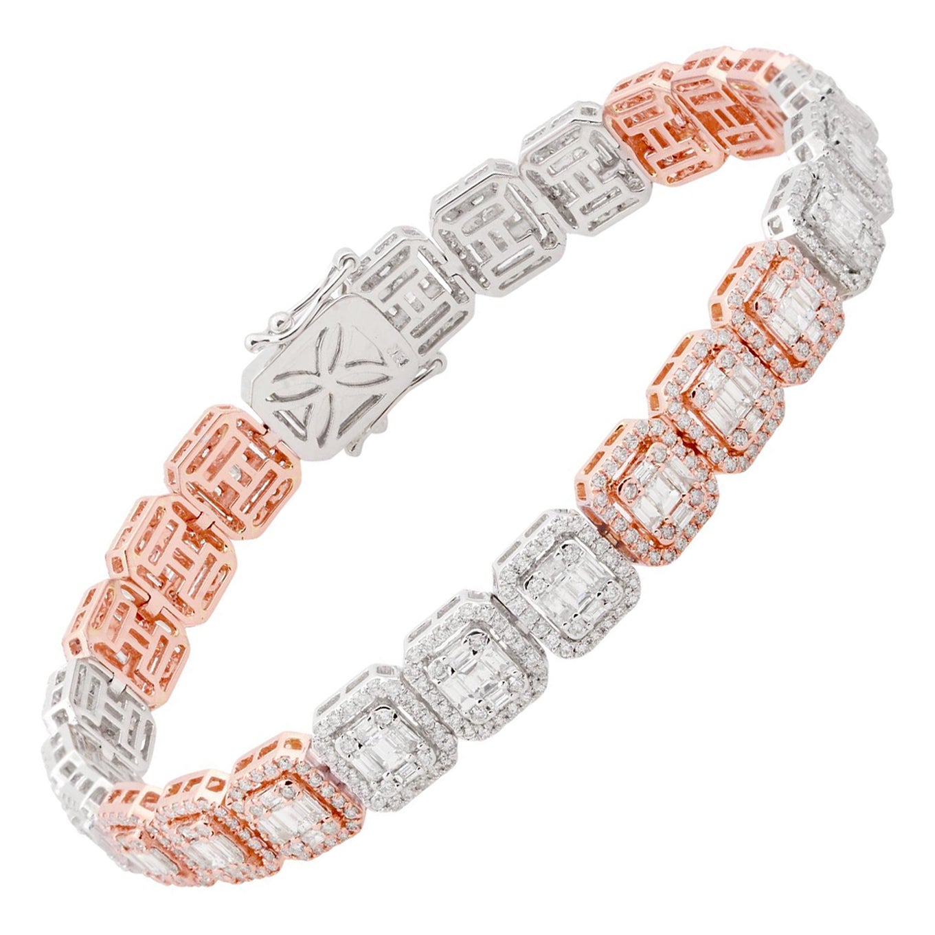 Natural 9.80 Carat Baguette Diamond Bracelet Solid 14k Two Tone Gold Jewelry