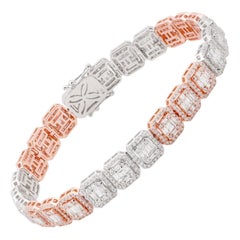 Natural 9.80 Carat Baguette Diamond Bracelet Solid 14k Two Tone Gold Jewelry