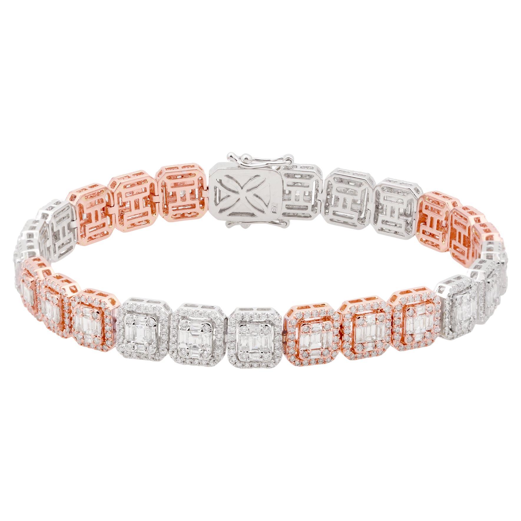Bracelet en or bicolore 18 carats avec diamants baguettes naturels de 9,80 carats en vente