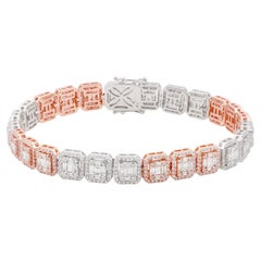 Bracelet en or bicolore 18 carats avec diamants baguettes naturels de 9,80 carats