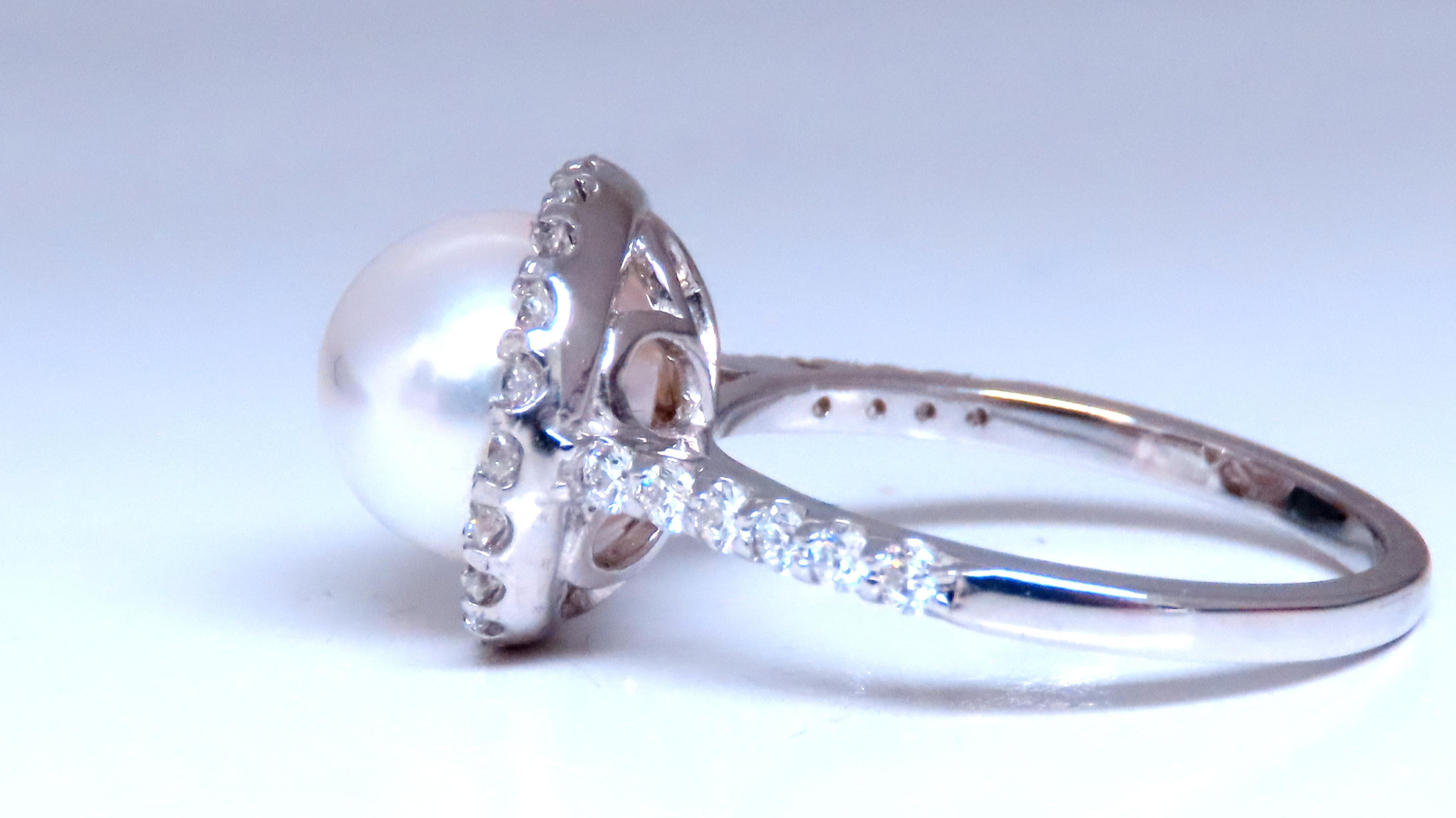 Contemporary Natural 9mm South Sea Pearl Diamonds Ring .76ct 14kt Gold Ref 12293 For Sale