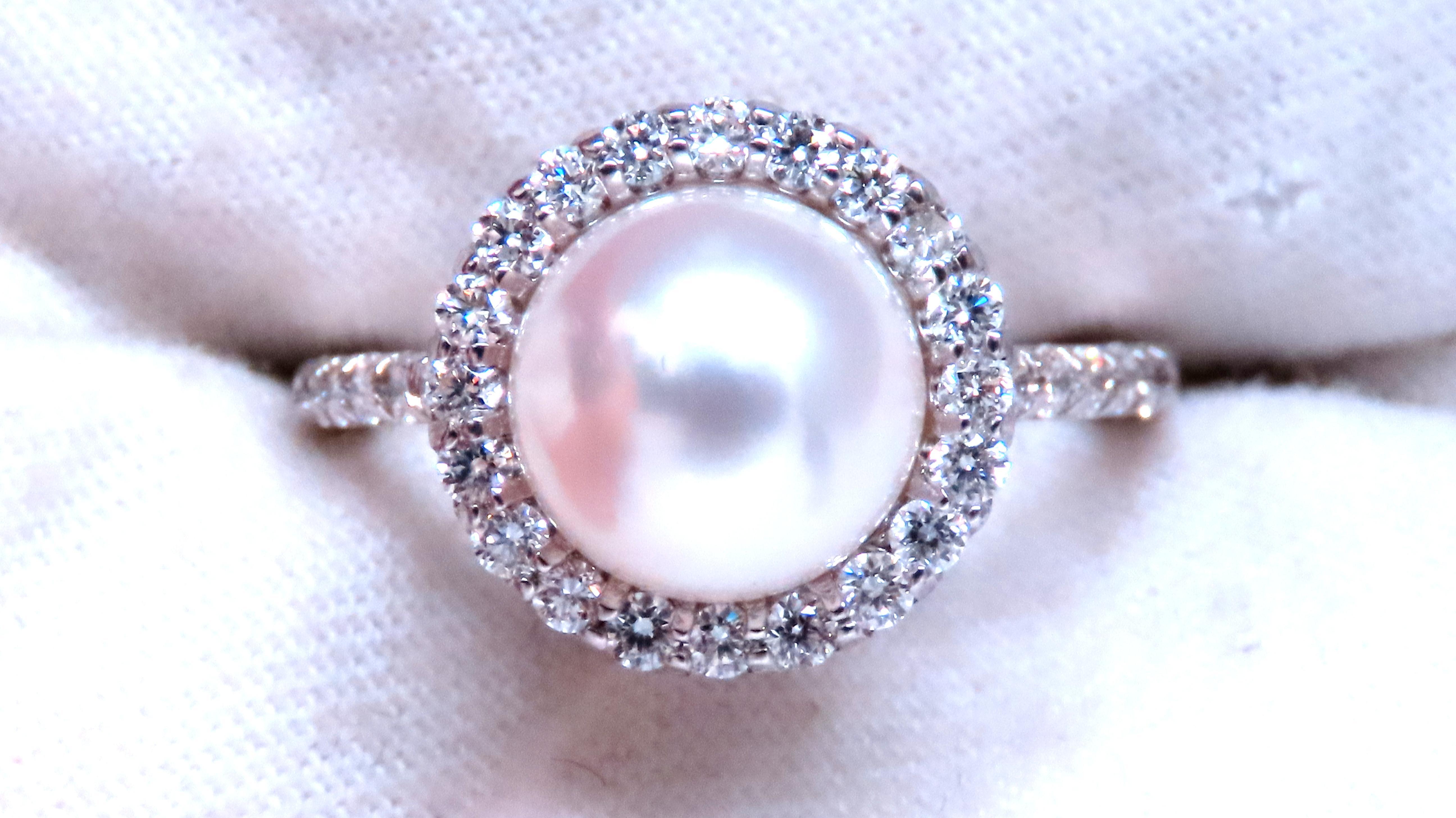 Women's Natural 9mm South Sea Pearl Diamonds Ring .76ct 14kt Gold Ref 12293 For Sale
