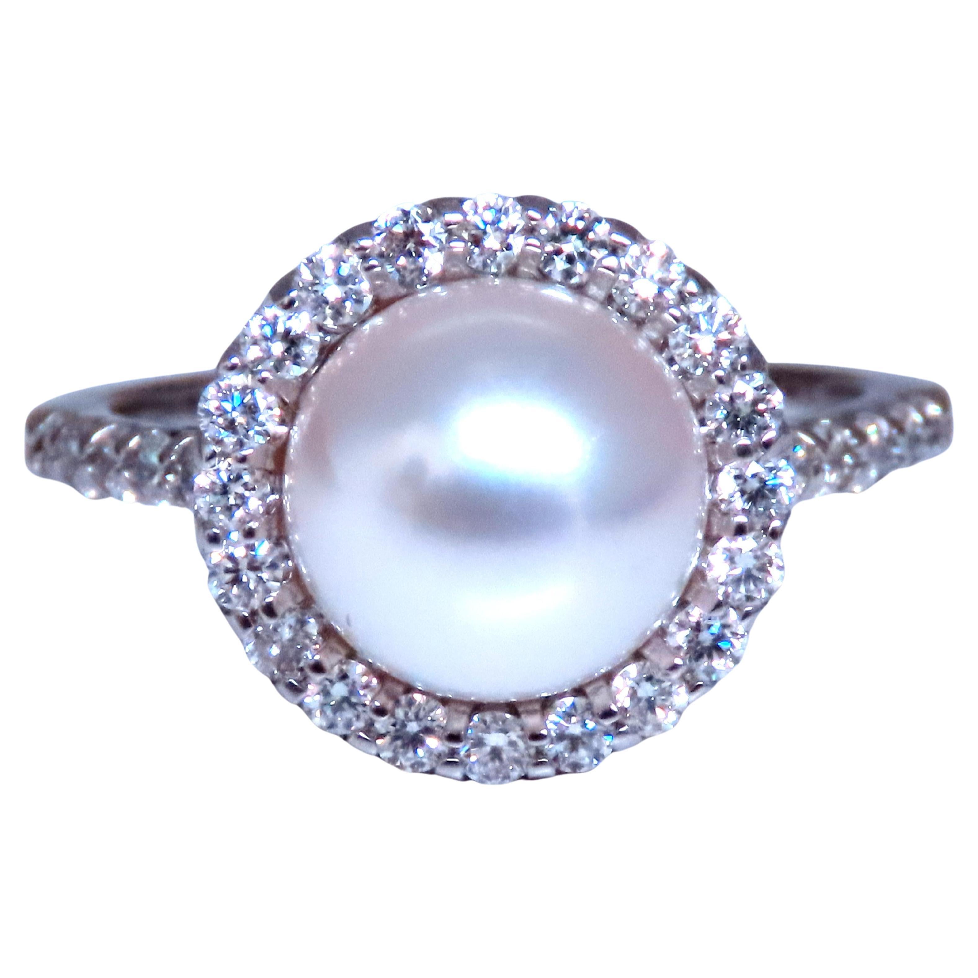 Natural 9mm South Sea Pearl Diamonds Ring .76ct 14kt Gold Ref 12293 For Sale