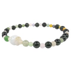 Natural A Grade Multicolored Green Jadeite Beaded Bracelet 6"-6.25" Cute Elegant