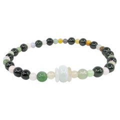 Natural A Grade Multicolored Green Jadeite Beaded Bracelet 6"-6.25" Cute Elegant