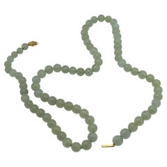 Natural “A” Jadeite Jade Celadon Bead Mason Kay Report Certified, Yellow Gold Ne