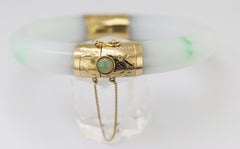 Natural “A” Jadeite Jade Mason Kay Report Certified, Yellow Gold Bangle