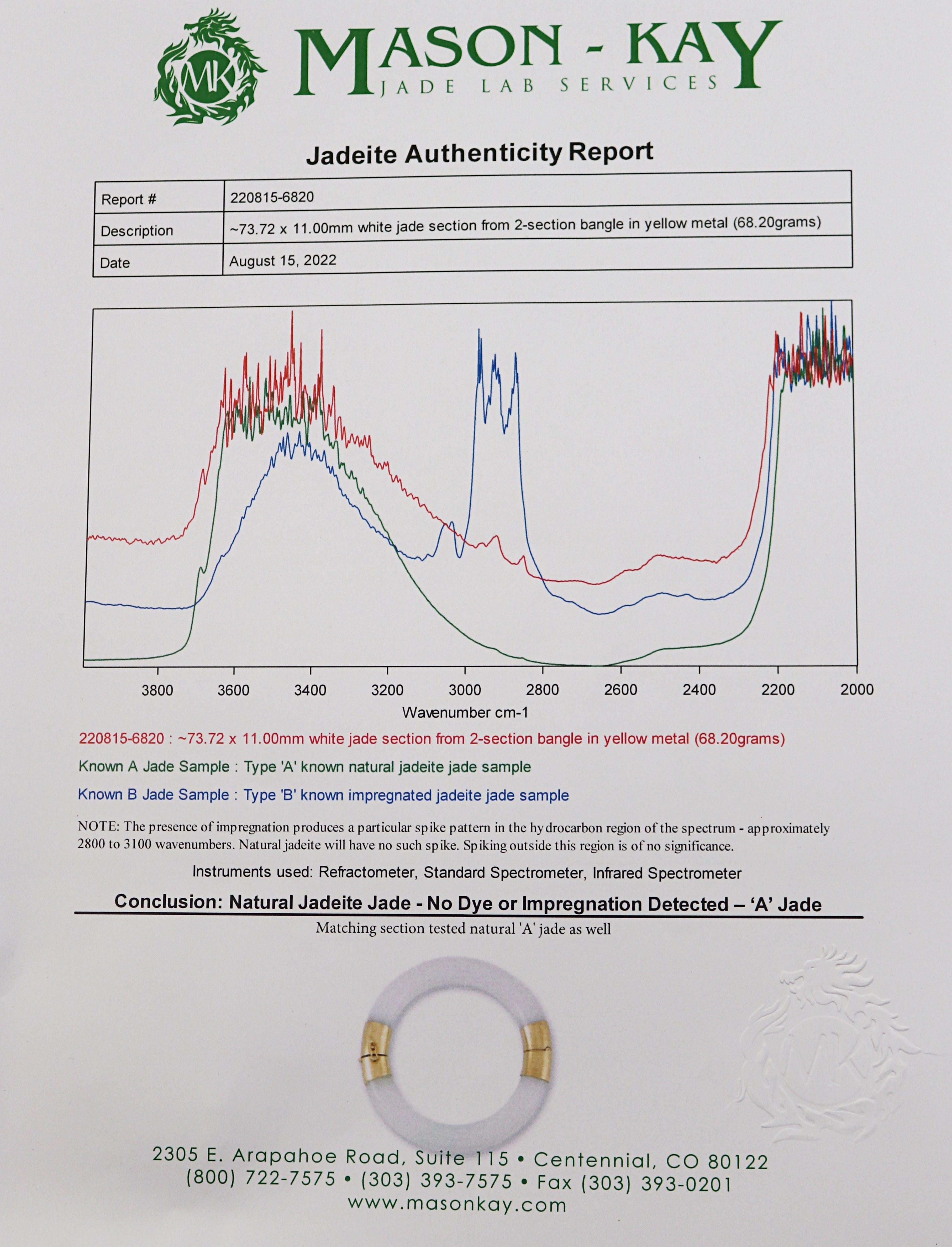 A Jadeit Mason Kay Bericht zertifizierter, Gelbgold-Armreif (Kunsthandwerker*in) im Angebot