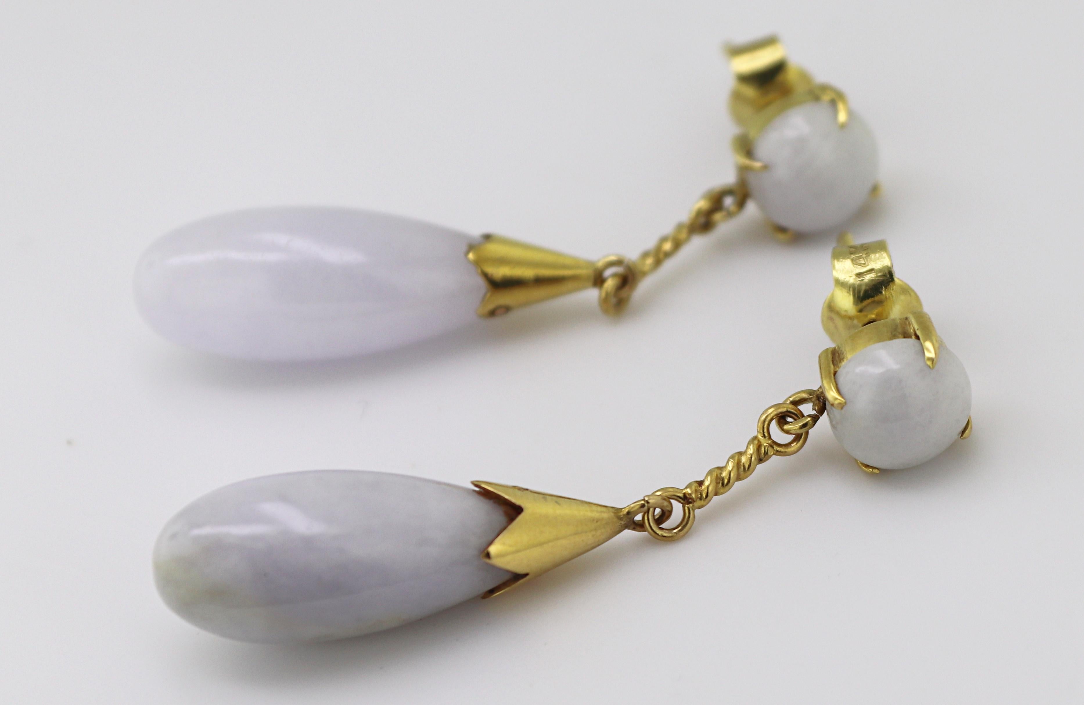 Natural “A” Jadeite Jade Mason Kay Report Certified, Yellow Gold Drop Earrings For Sale 2
