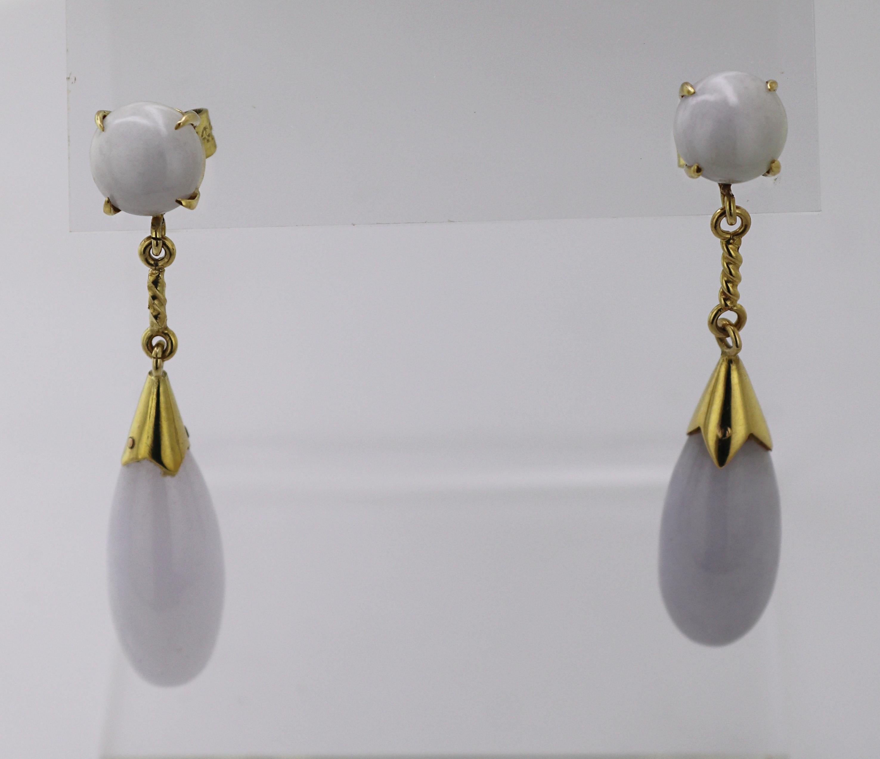 Artisan Natural “A” Jadeite Jade Mason Kay Report Certified, Yellow Gold Drop Earrings For Sale