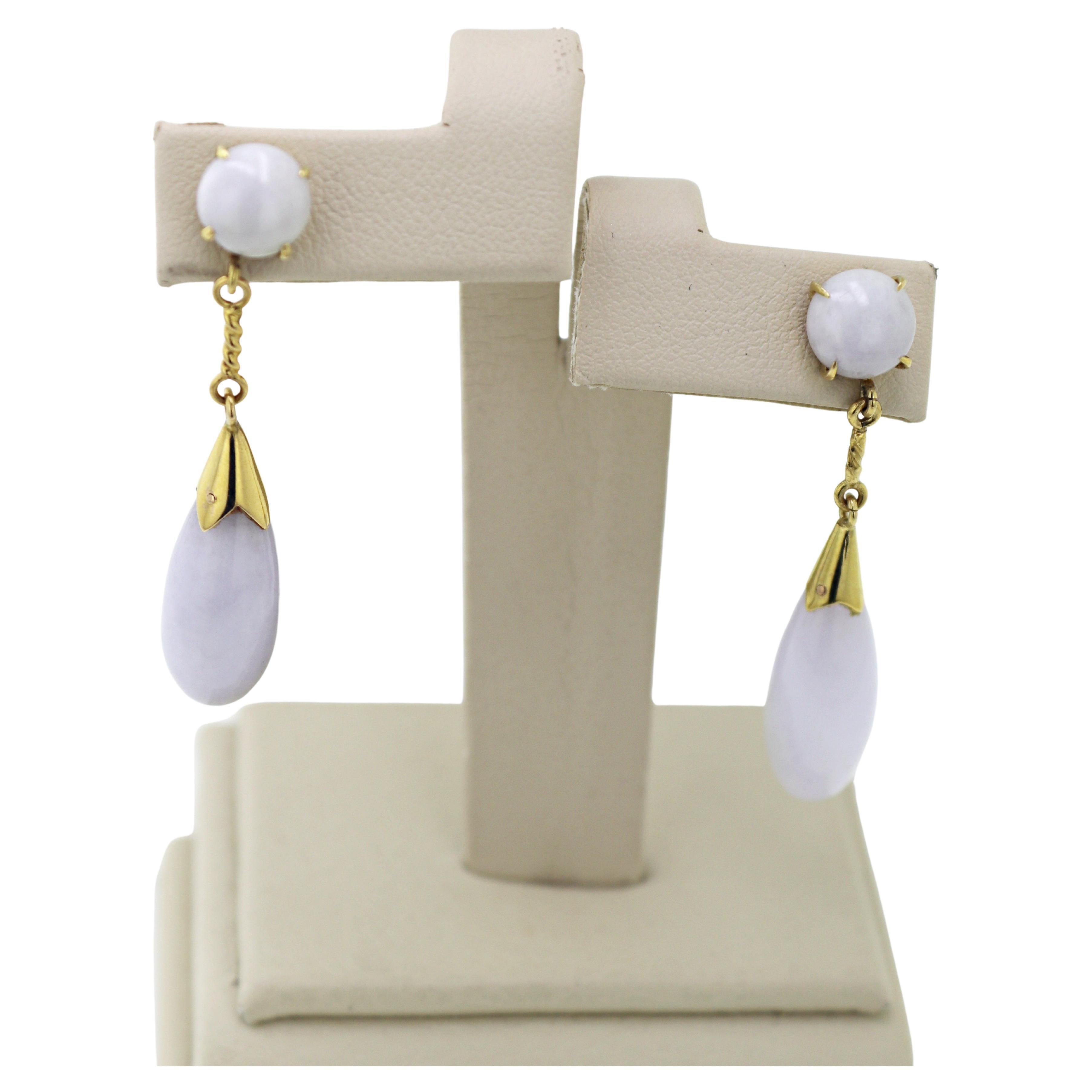 Natural “A” Jadeite Jade Mason Kay Report Certified, Yellow Gold Drop Earrings For Sale