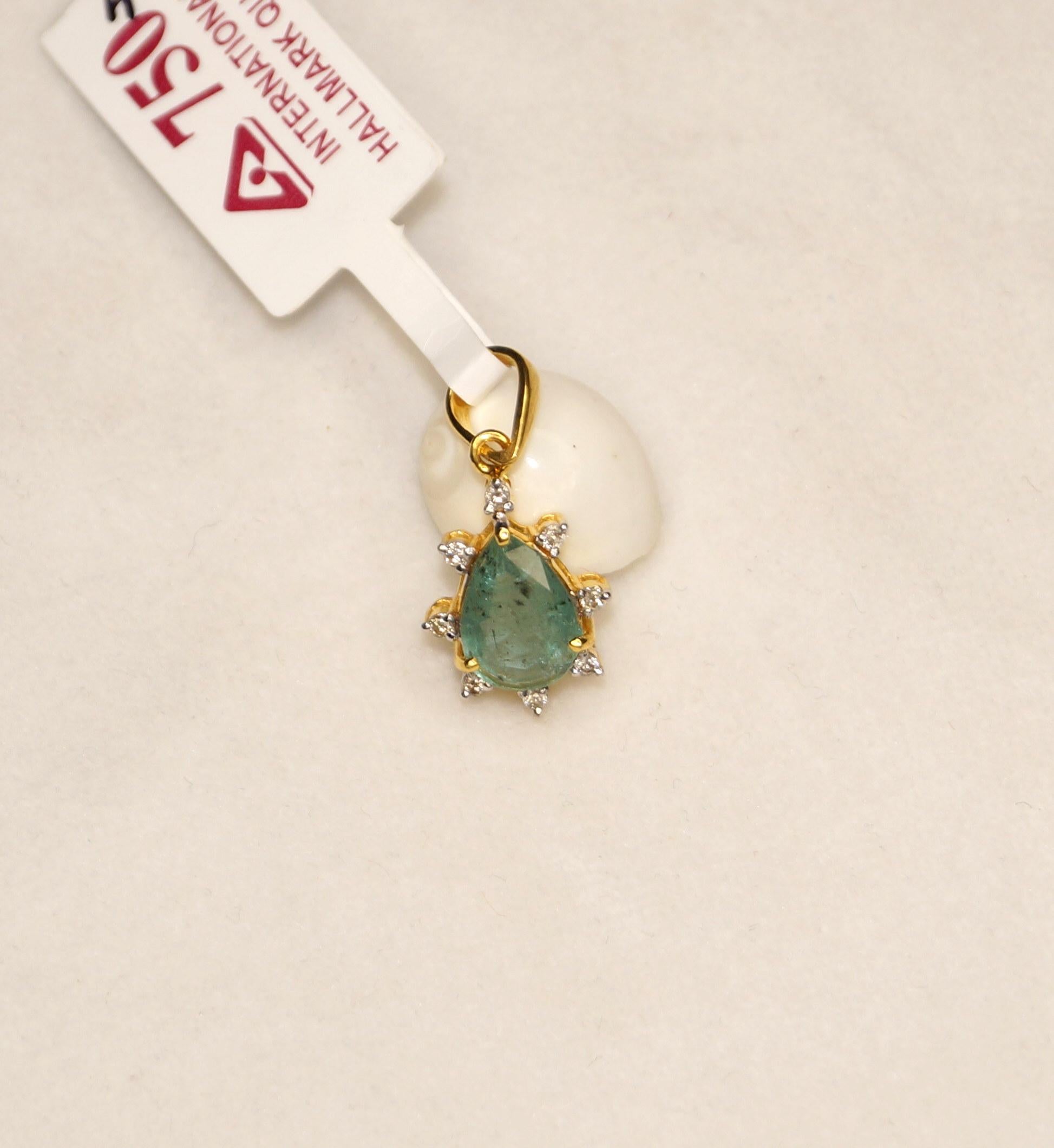 This Stunner Pendant defines class. It completes your everyday look and will also attract special attention on special occasions. This piece of beauty comprises of Natural Zambian Emerald studded in 18K Yellow Gold with excellent diamonds to add